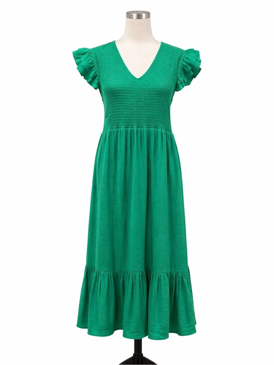 Nanette Lepore Dresses & Skirts - Nanette Lepore Smocked Midi Dress Flutter Sleeve Ruffle Hem Green 12 NWT